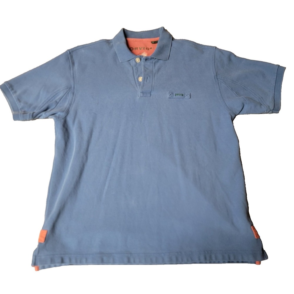 Orvis Polo Shirt Mens Med. Blue Fly Fishing Loop Pique Cotton Gorpcore Outdoors